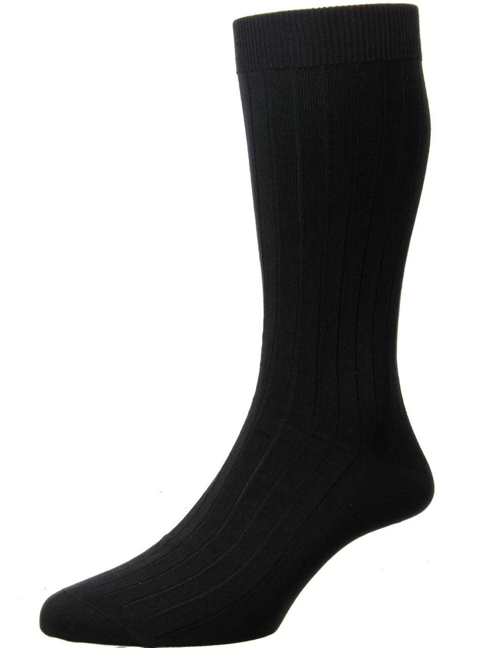 (product) Pantherella Pembrey Sea Island Cotton Mid-Calf Socks - Black - custom suits nyc bespoke tailor midtown, noho