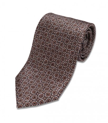 Brown, Gold and Ivory Geometric Silk Necktie - custom suits nyc bespoke tailor midtown, noho
