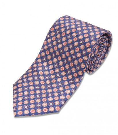 Blue, Pink and Ivory Geometric Print Silk Necktie - custom suits nyc bespoke tailor midtown, noho