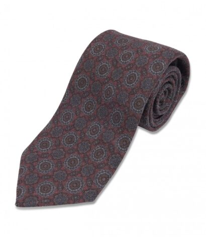 Pink with Tan and Blue Large Medallion Wool Necktie - custom suits nyc bespoke tailor midtown, noho