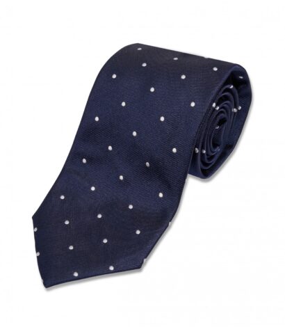 Navy Blue with White Dots Silk Necktie - custom suits nyc bespoke tailor midtown, noho