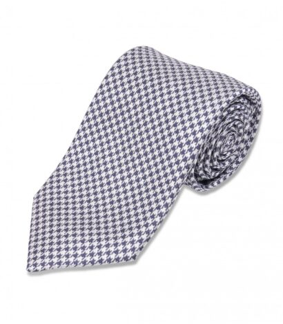 Navy Blue Houndstooth Silk Necktie - custom suits nyc bespoke tailor midtown, noho