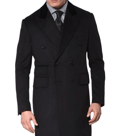 (product) Black Pure Cashmere Double-breasted Overcoat - custom suits nyc bespoke tailor midtown, noho