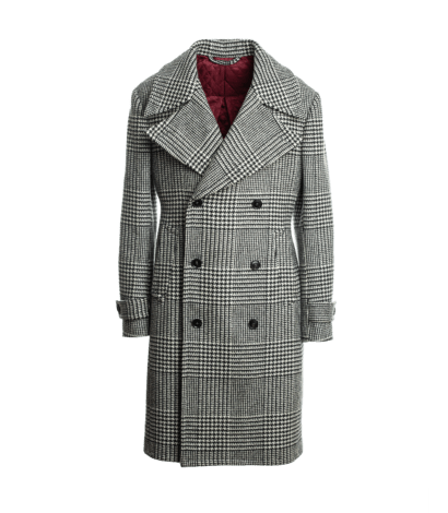 (product) Bespoke Black & White Glen Urquhart Great Coat - custom suits nyc bespoke tailor midtown, noho