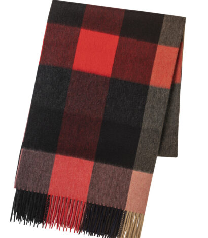 (product) Red Seven Colour Block Check Stole, Folded - custom suits nyc bespoke tailor midtown, noho