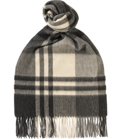 (product) Grey Primary Blackwatch Cashmere Scarf, Knotted - custom suits nyc bespoke tailor midtown, noho