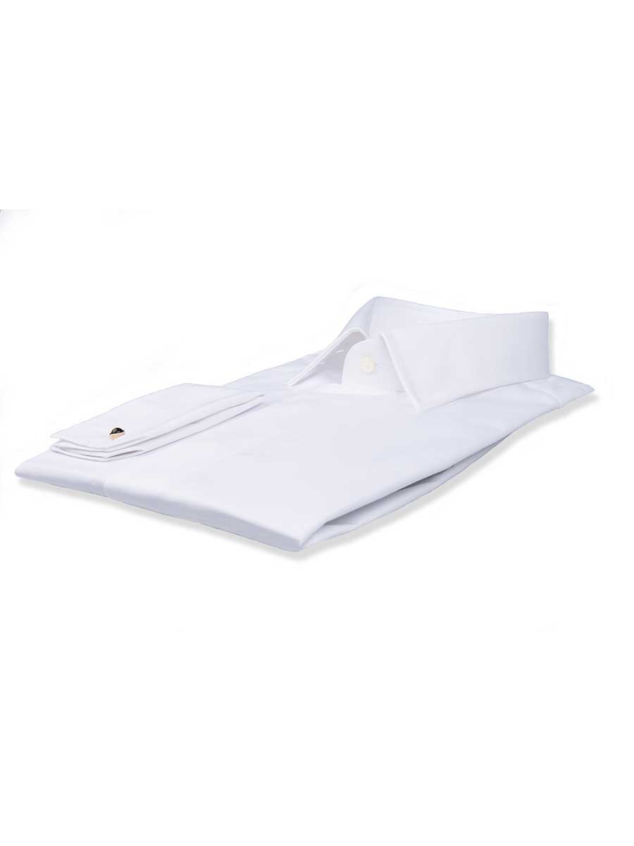 (product) White Poplin Fly Front Traditional Collar Formal Shirt, folded and displayed flat - custom suits nyc bespoke tailor midtown, noho