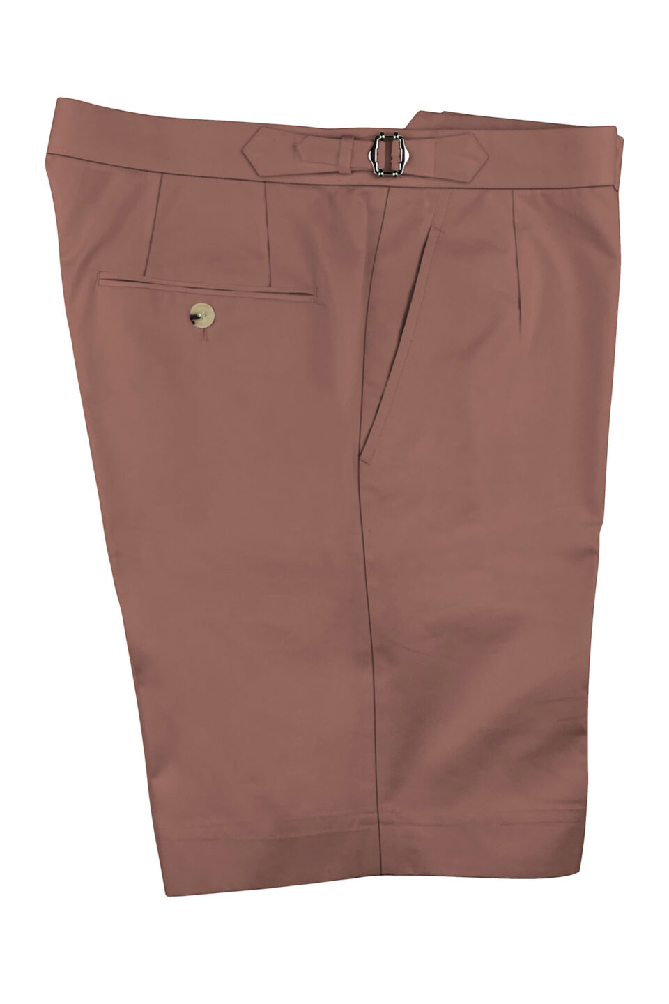 (product) Burnt Salmon Cotton Shorts with tailored stitching and side adjuster - custom suits nyc bespoke tailor midtown, noho