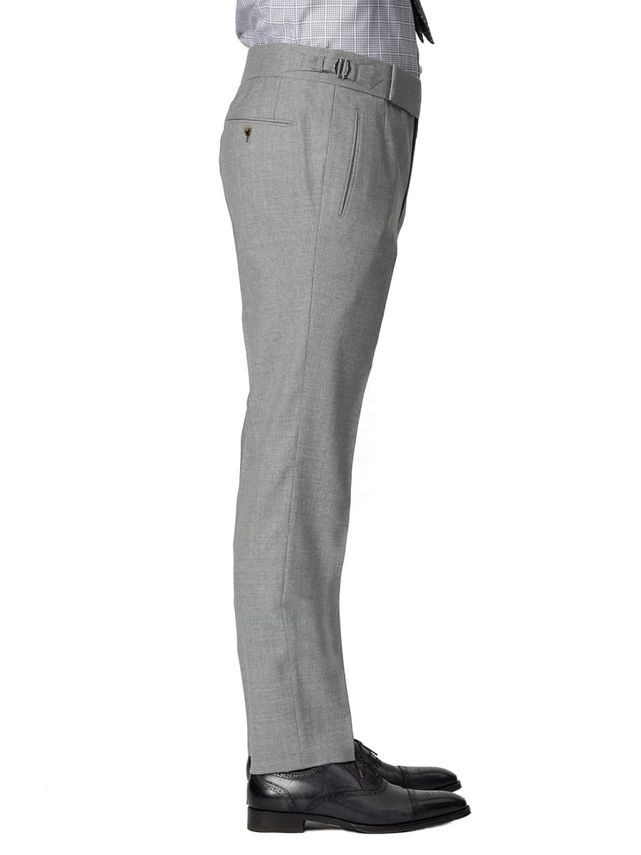 (product) Light Grey Sharkskin Bespoke Trouser, side view - custom suits nyc bespoke tailor midtown, noho
