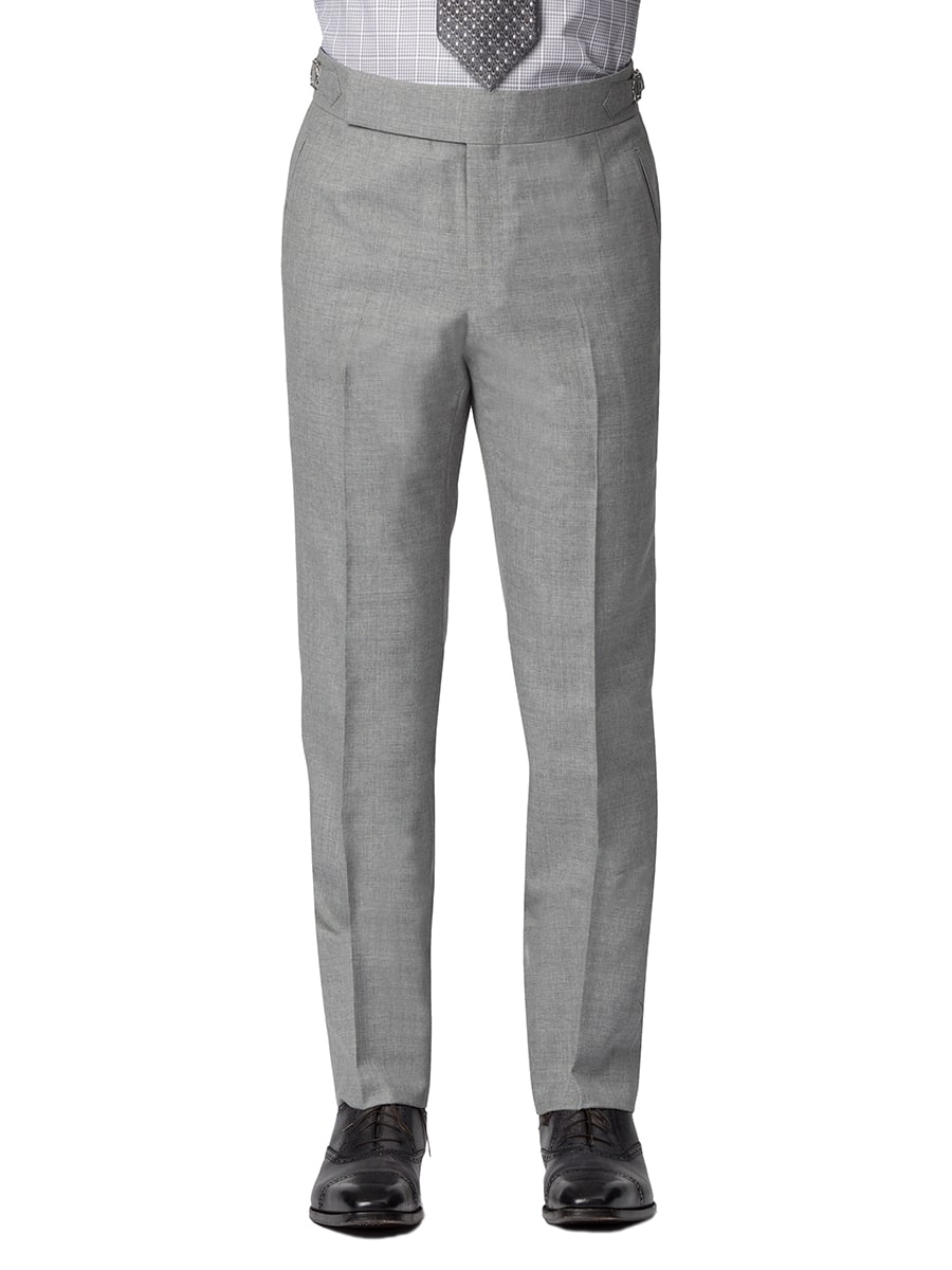 (product) Light Grey Sharkskin Bespoke Trouser, front view - custom suits nyc bespoke tailor midtown, noho