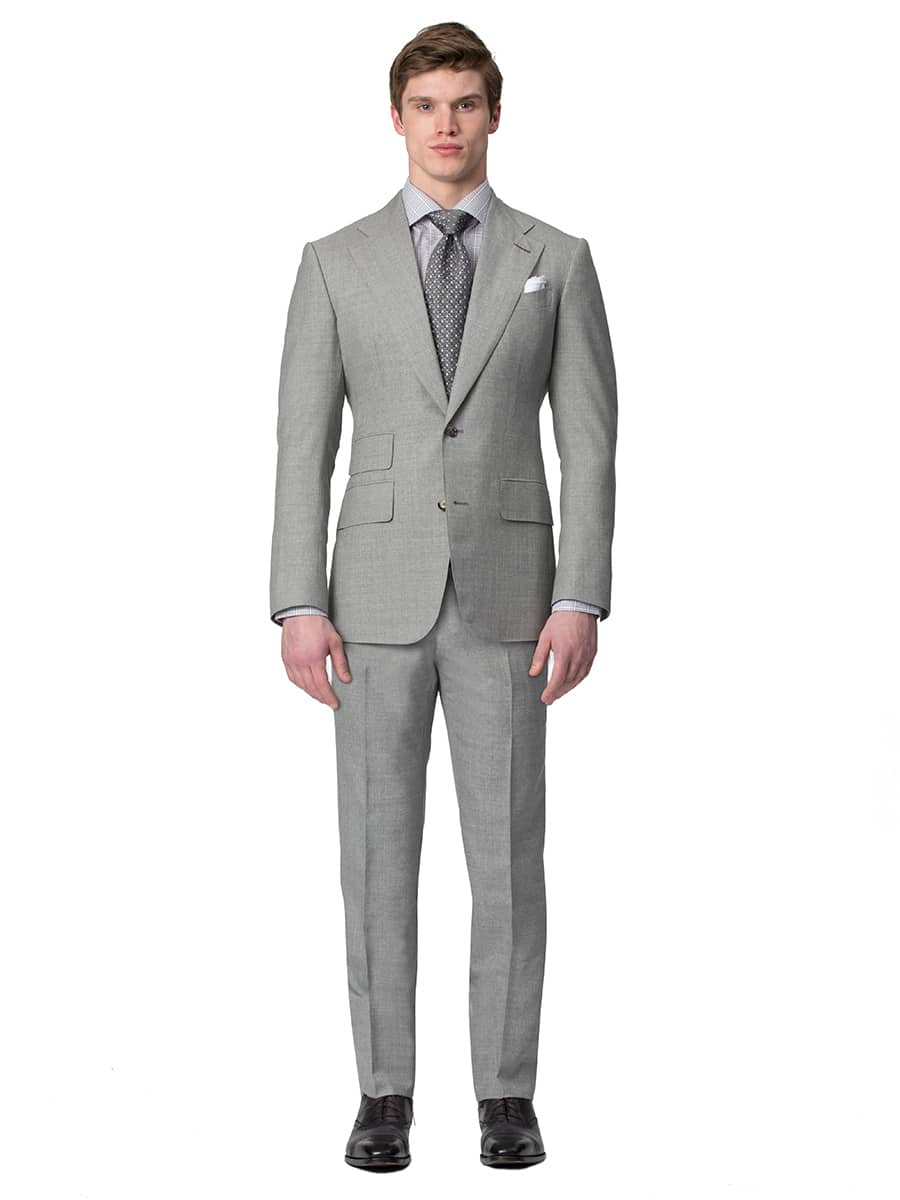 (product) Light Grey Sharkskin Bespoke Trouser, paired with Suit Jacket, front view - custom suits nyc bespoke tailor midtown, noho