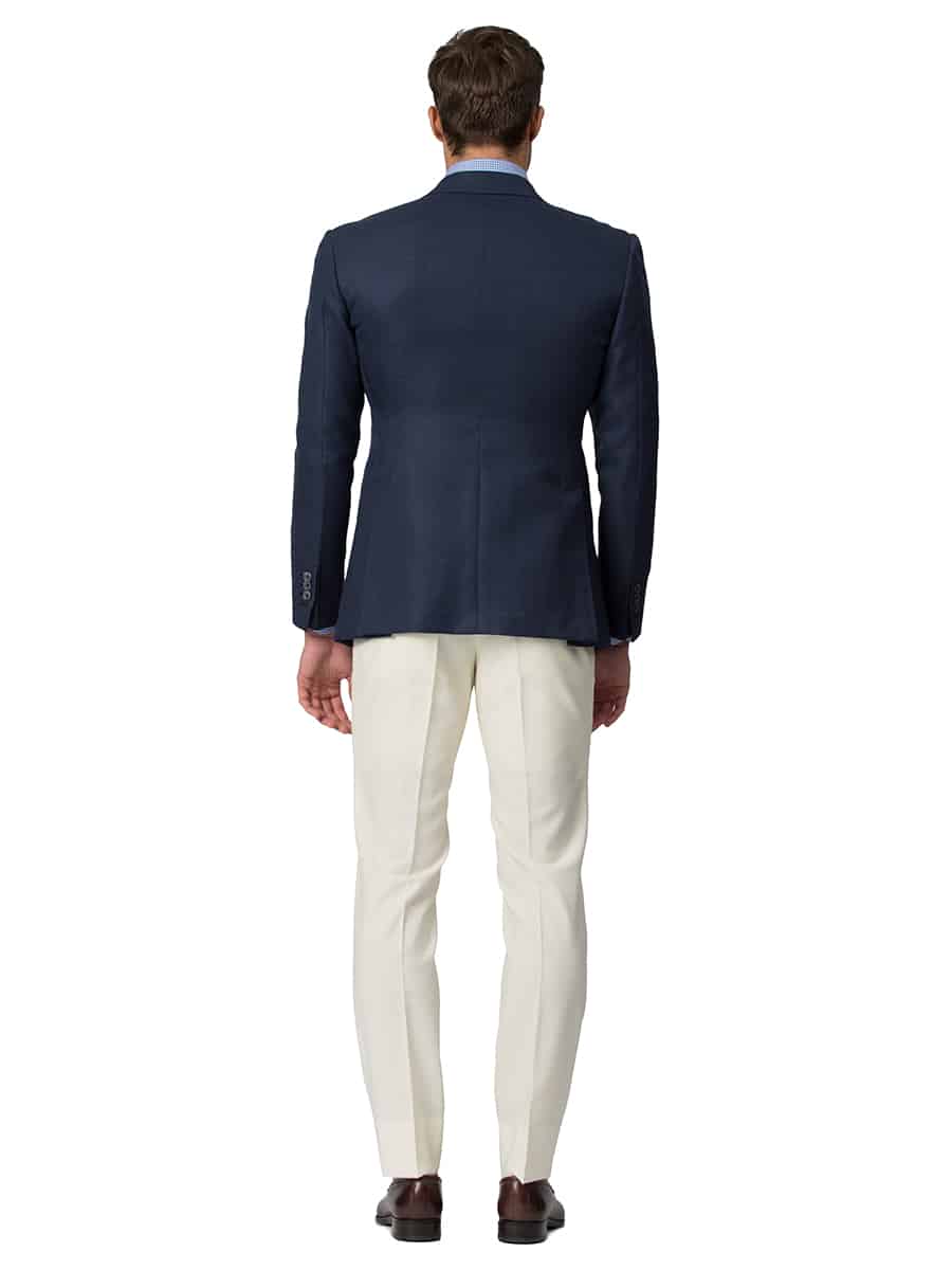 (product) Navy Mohair Hopsack Bespoke Sport Coat, back view - custom suits nyc bespoke tailor midtown, noho