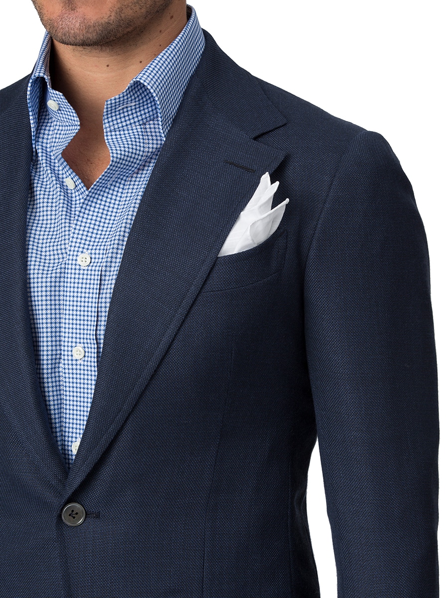 (product) Navy Mohair Hopsack Bespoke Sport Coat, lapel detail - custom suits nyc bespoke tailor midtown, noho