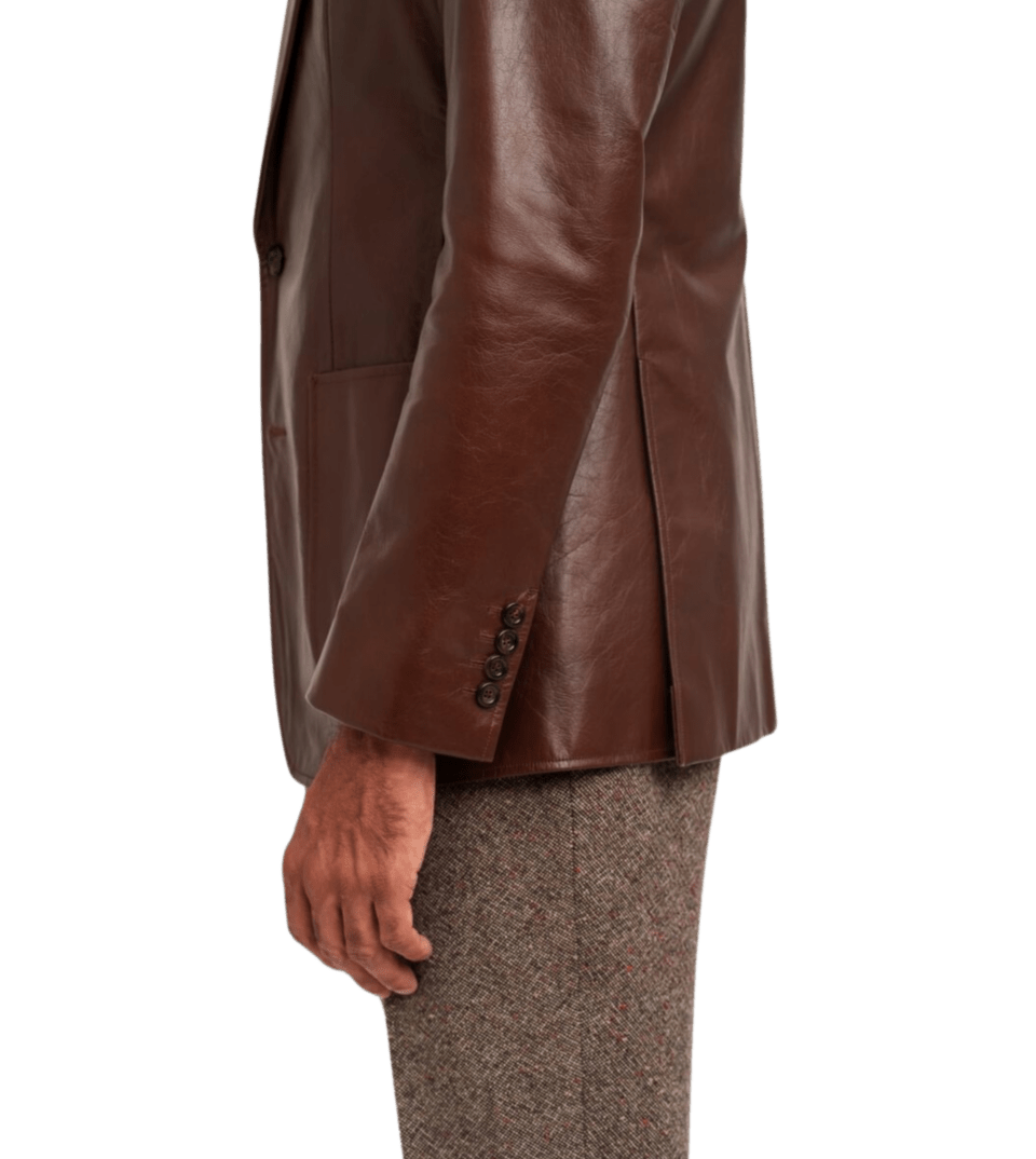 Michael Andrews Medium Brown Leather Sport Coat Side View - custom suits nyc bespoke tailor midtown, noho