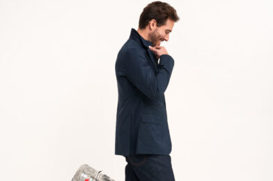 Model wearing traveler jacket - custom suits nyc bespoke tailor midtown, noho