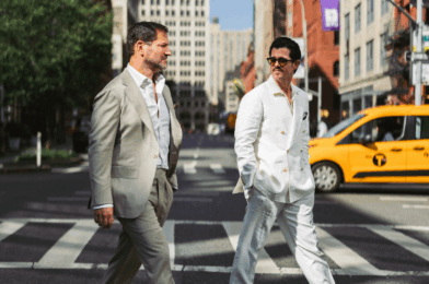 Michael Andrews and Cory walking custom suit nyc - custom suits nyc bespoke tailor midtown, noho