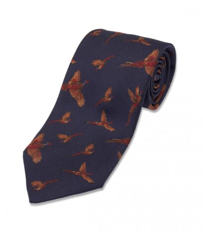 Navy Blue with Red and Tan Birds Silk Necktie - custom suits nyc bespoke tailor midtown, noho