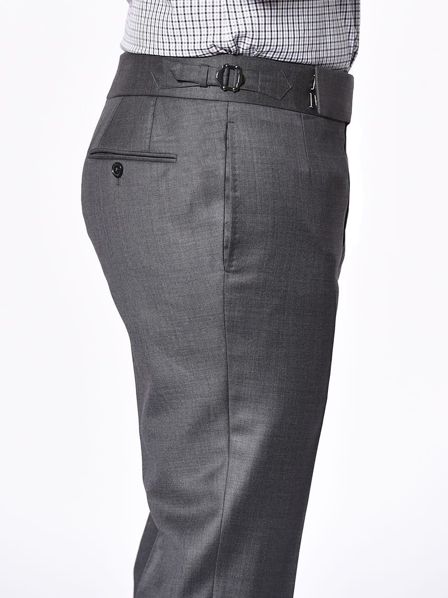 (product) Medium Grey Pick & Pick Signature Bespoke Trouser, side view - custom suits nyc bespoke tailor midtown, noho