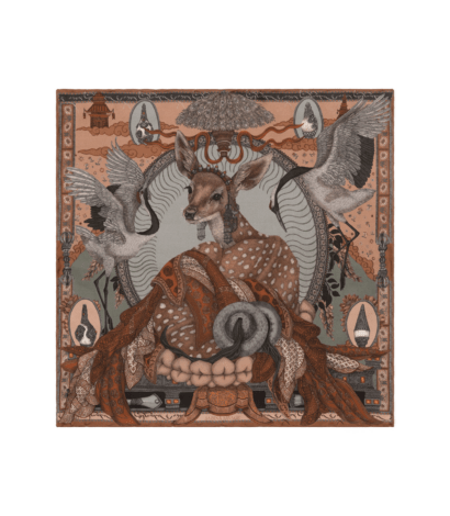 (product) The Song Deer Coral/ Quartz Pocket Square, full view - custom suits nyc bespoke tailor midtown, noho