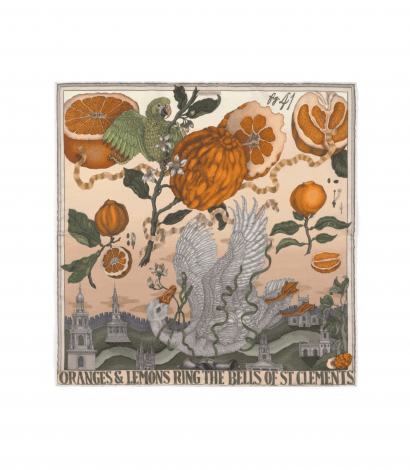 Oranges and Lemons Sabina Savage Pocket Square in Citrine and Zest- flat image