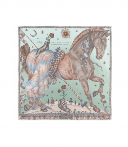 The Celestial Steed Silk Pocket Square in Celadon Salt - Flat image