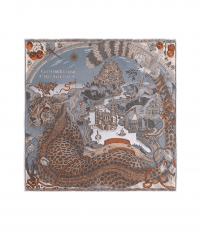 The Medici Cheetah Silk Pocket Square in Musk and Maraschino Flat