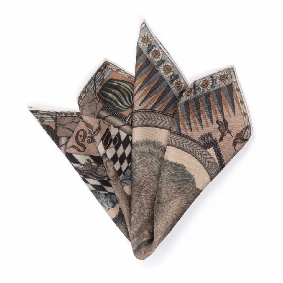 The Wolf You Feed Silk and Desert Dawn Pocket Square Knot