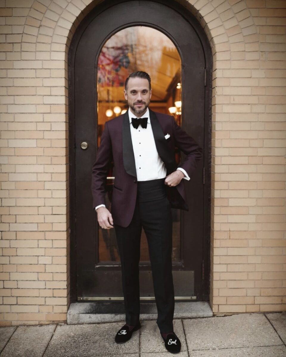 (product) Bespoke Maroon Sharkskin Dinner Jacket - custom suits nyc bespoke tailor midtown, noho