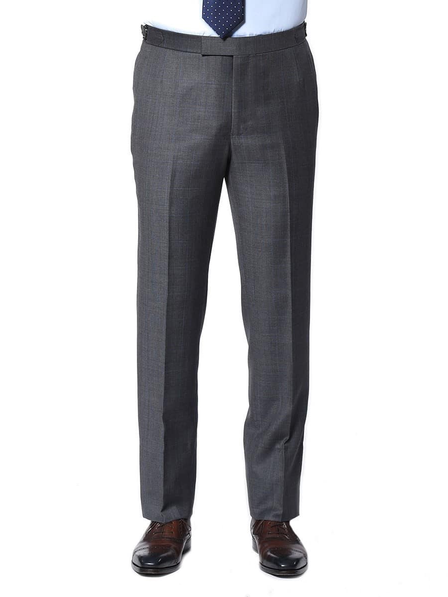 (product) Grey Glen Plaid Bespoke Suit, pants detail - custom suits nyc bespoke tailor midtown, noho