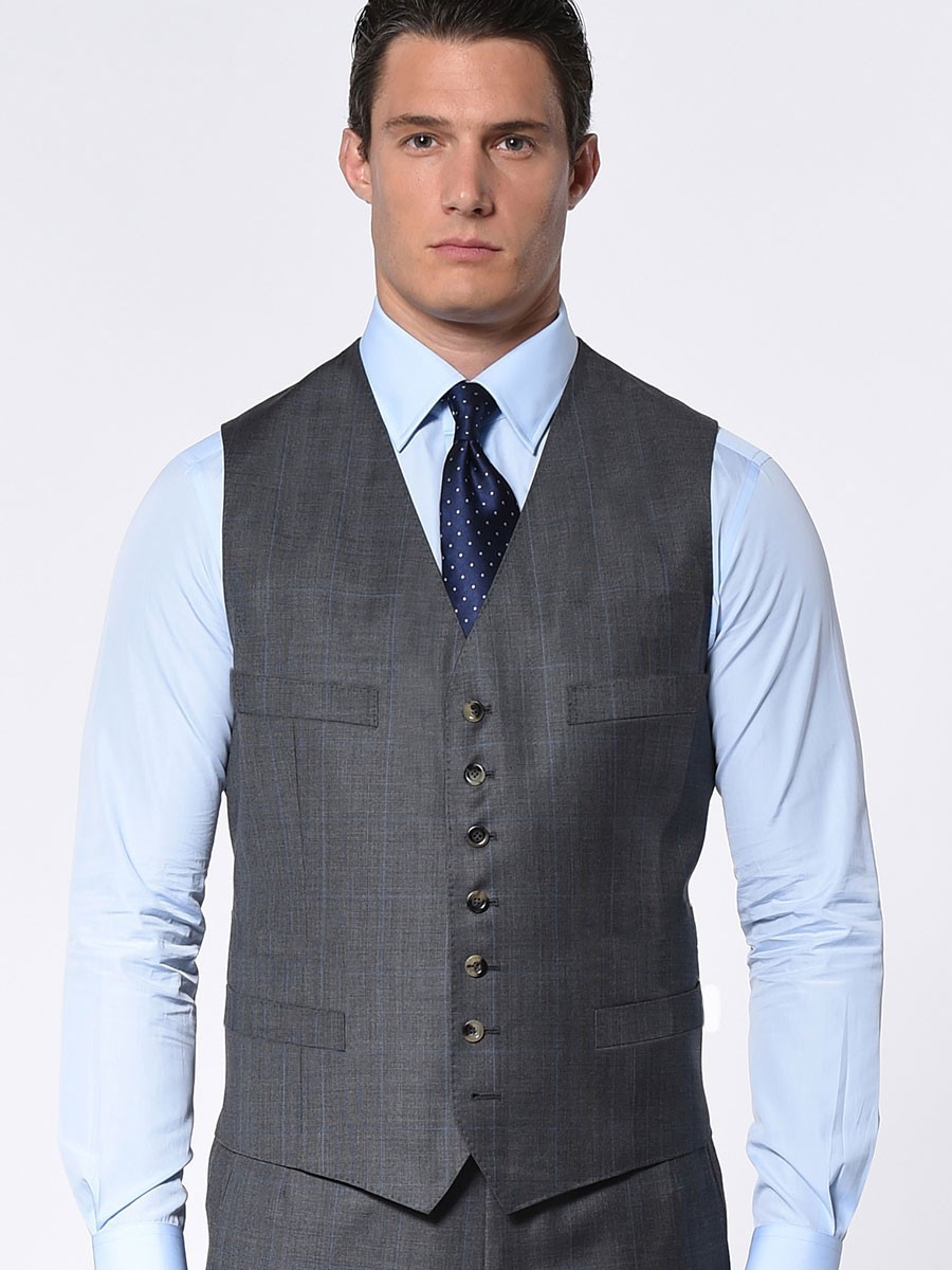 (product) Grey Glen Plaid Windowpane Classic 7-Button Vest - custom suits nyc bespoke tailor midtown, noho
