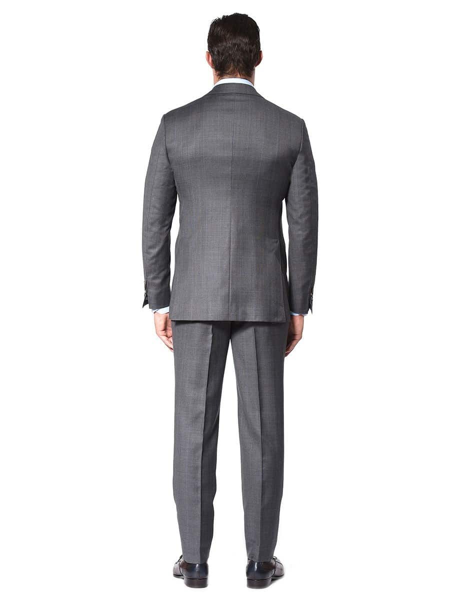 (product) Grey Glen Plaid Bespoke Suit, back view - custom suits nyc bespoke tailor midtown, noho