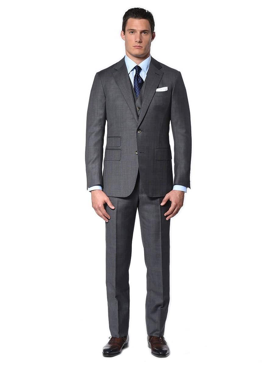 (product) Grey Glen Plaid Bespoke Suit, full front view - custom suits nyc bespoke tailor midtown, noho