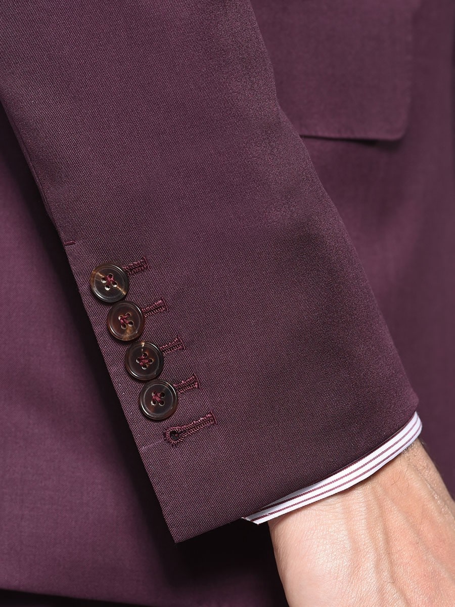 (product) Aubergine Solid Bespoke Suit, Cuff detail - custom suits nyc bespoke tailor midtown, noho