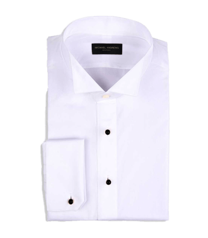 (product) White Poplin Stud Front, Tuxedo-Collar Formal Shirt - custom suits nyc bespoke tailor midtown, noho