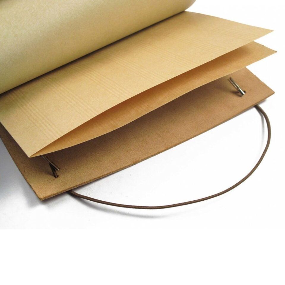(product) Gold La Compagnie du Kraft Leather Notebook - custom suits nyc bespoke tailor midtown, noho