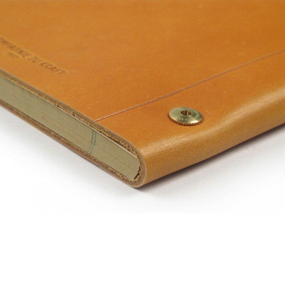 (product) Gold La Compagnie du Kraft Leather Notebook - custom suits nyc bespoke tailor midtown, noho