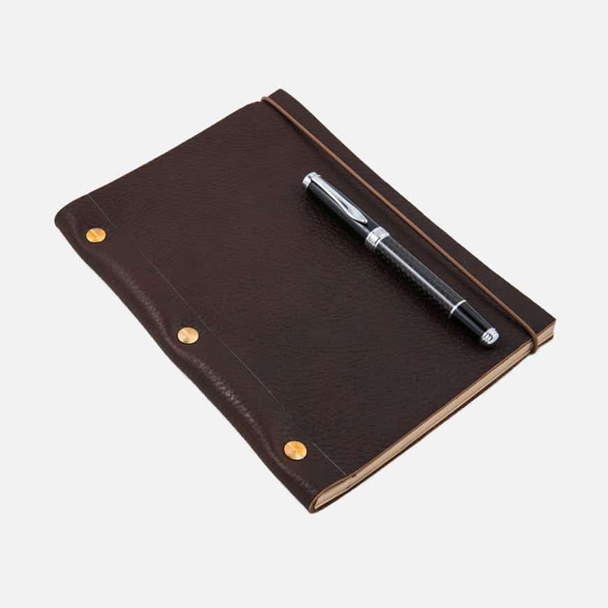 (product) Cohiba Dark Brown La Compagnie du Kraft Grained Leather Notebook - custom suits nyc bespoke tailor midtown, noho