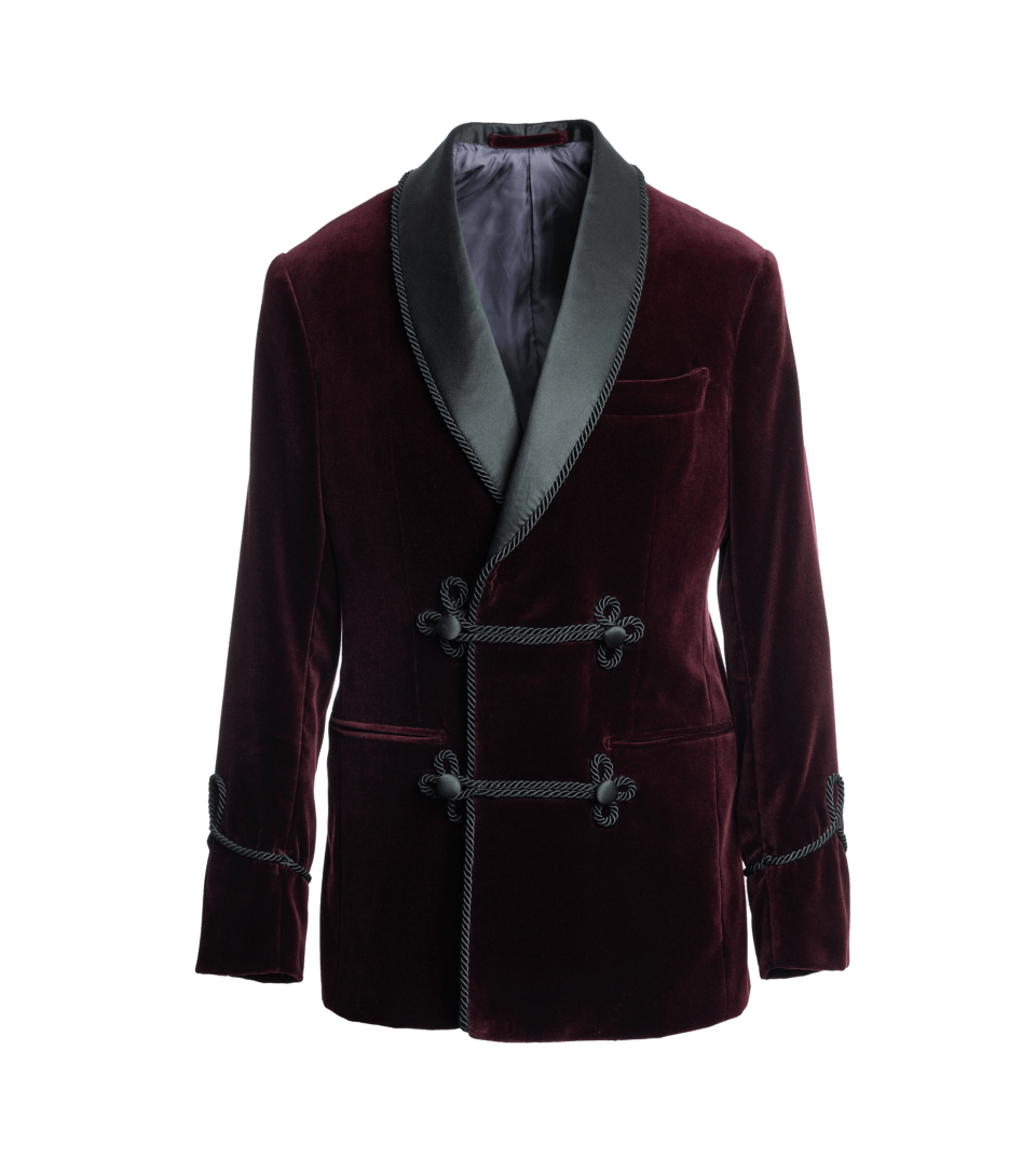 Burgundy Velvet Smoking Jacket - custom suits nyc bespoke tailor midtown, noho