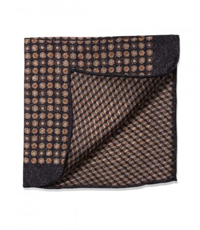 (product) Black, Gold & Ivory Medallion & Cubes Double Sided Pocket Square, folded - custom suits nyc bespoke tailor midtown, noho