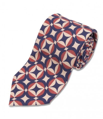 Blue, Pink and Ivory Retro Geometric Silk Necktie - custom suits nyc bespoke tailor midtown, noho