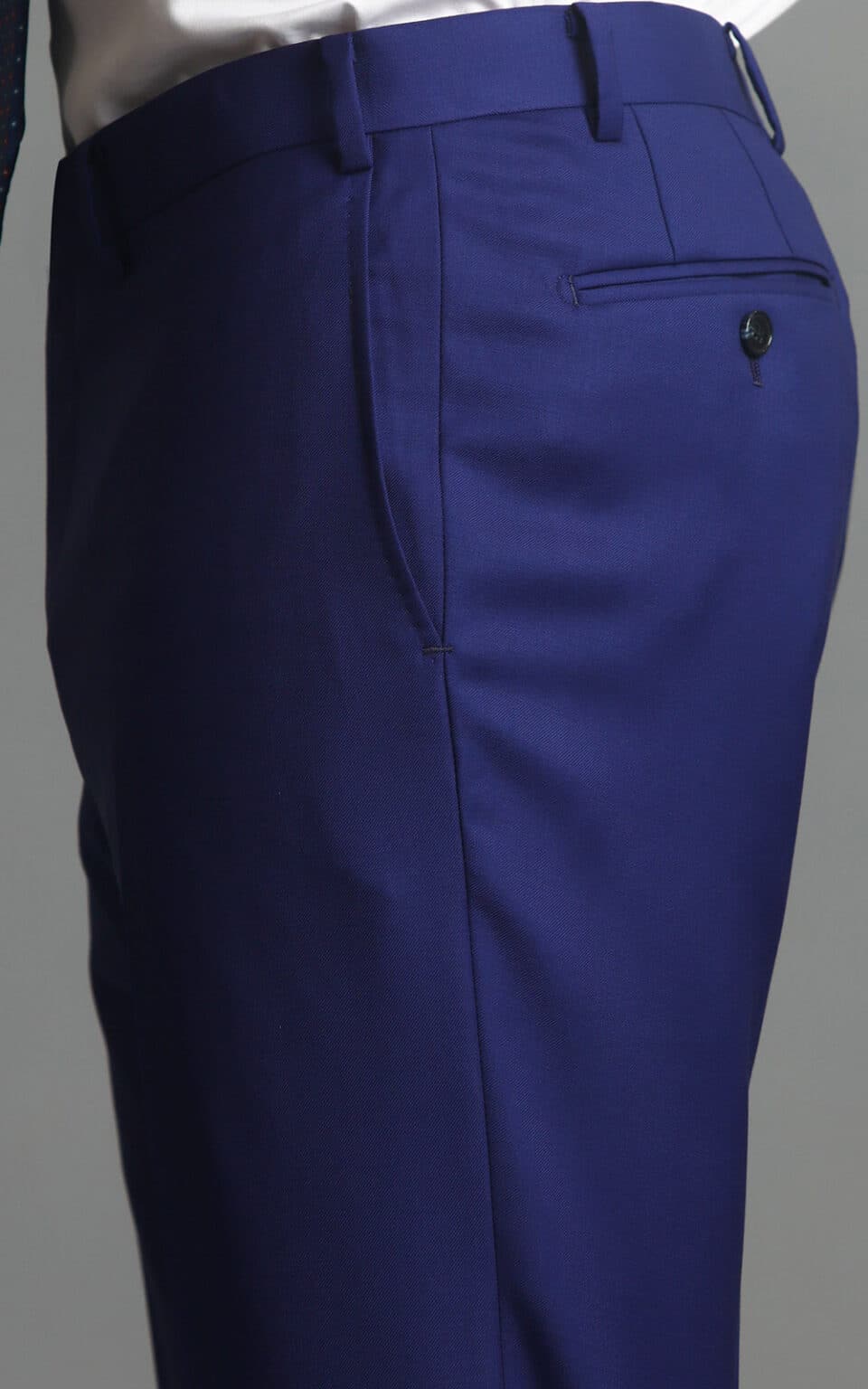 (product) Royal Blue MTM Suit Trousers, side view - custom suits nyc bespoke tailor midtown, noho