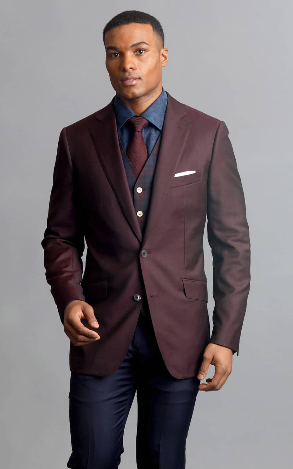 (product) Maroon Sharkskin Two-Button Wool MTM Sport Coat - custom suits nyc bespoke tailor midtown, noho