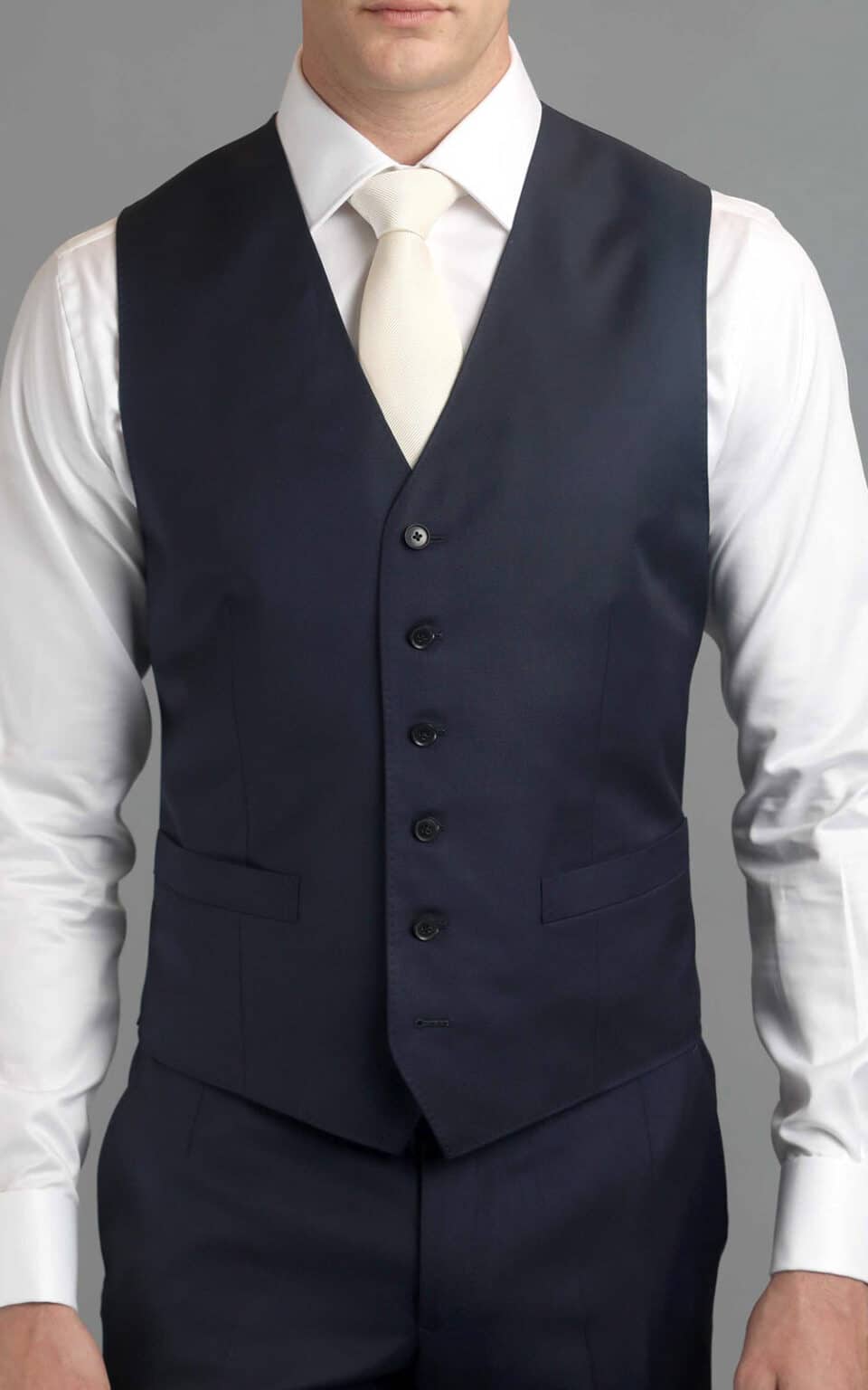 (product) Navy Blue Twill MTM Suit, vest view - custom suits nyc bespoke tailor midtown, noho