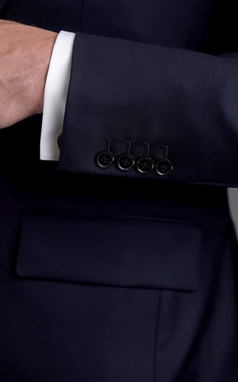 (product) Navy Blue Twill MTM Suit, cuff detail - custom suits nyc bespoke tailor midtown, noho