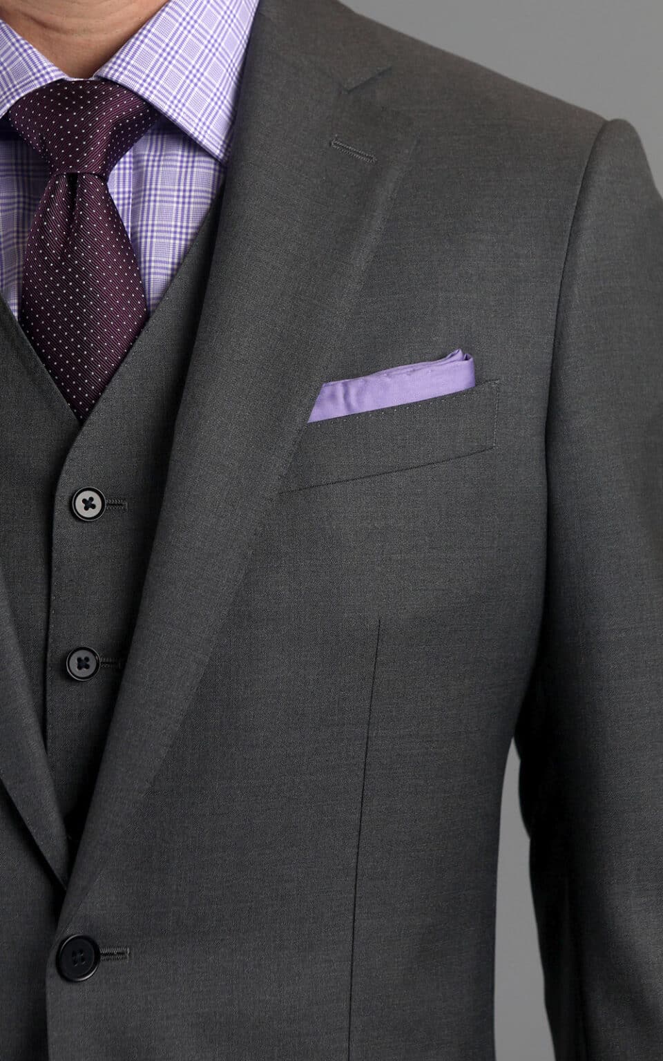 (product) Grey Sharkskin MTM Suit, lapel detail - custom suits nyc bespoke tailor midtown, noho