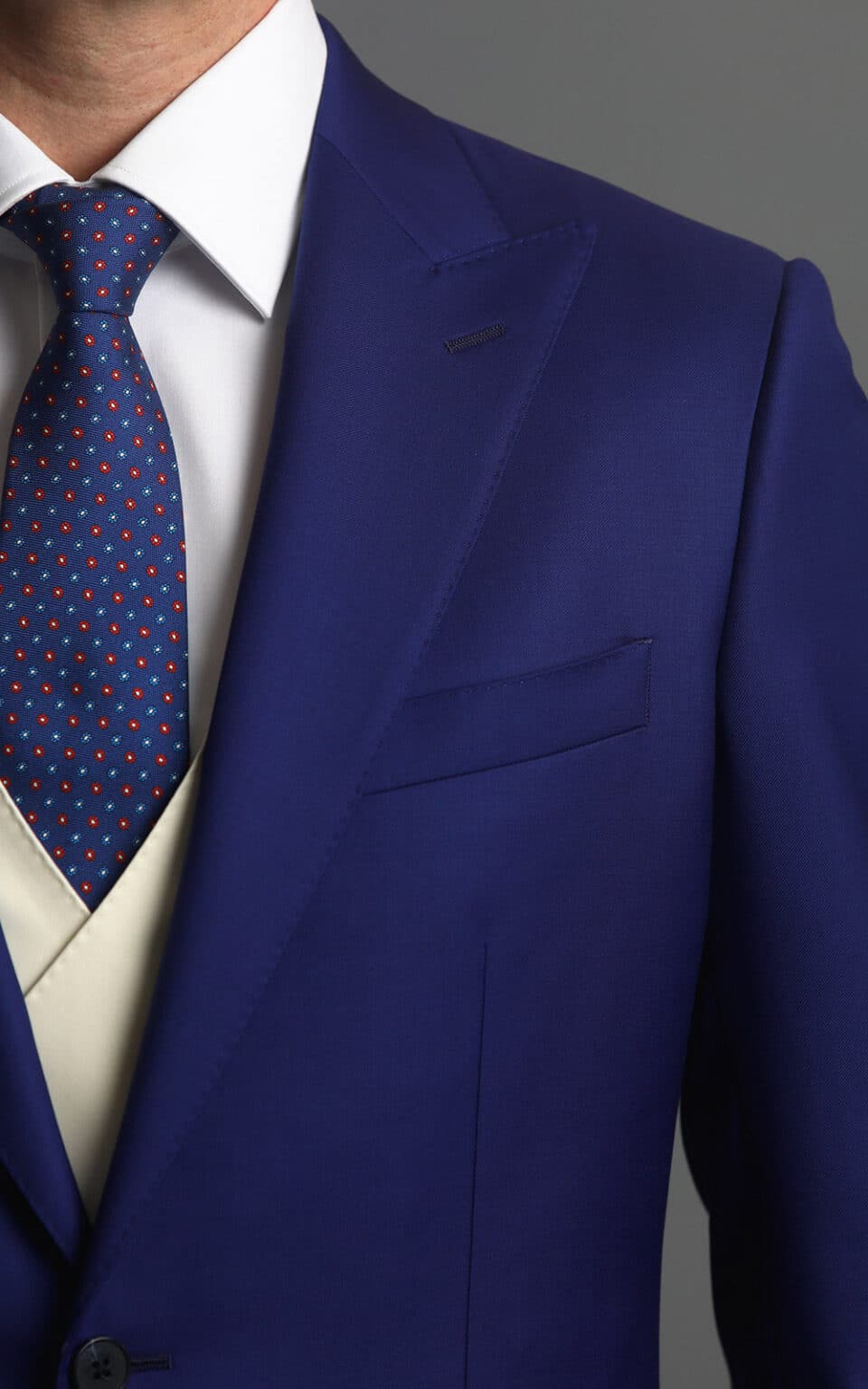 (product) Royal Blue MTM Suit, lapel detail - custom suits nyc bespoke tailor midtown, noho
