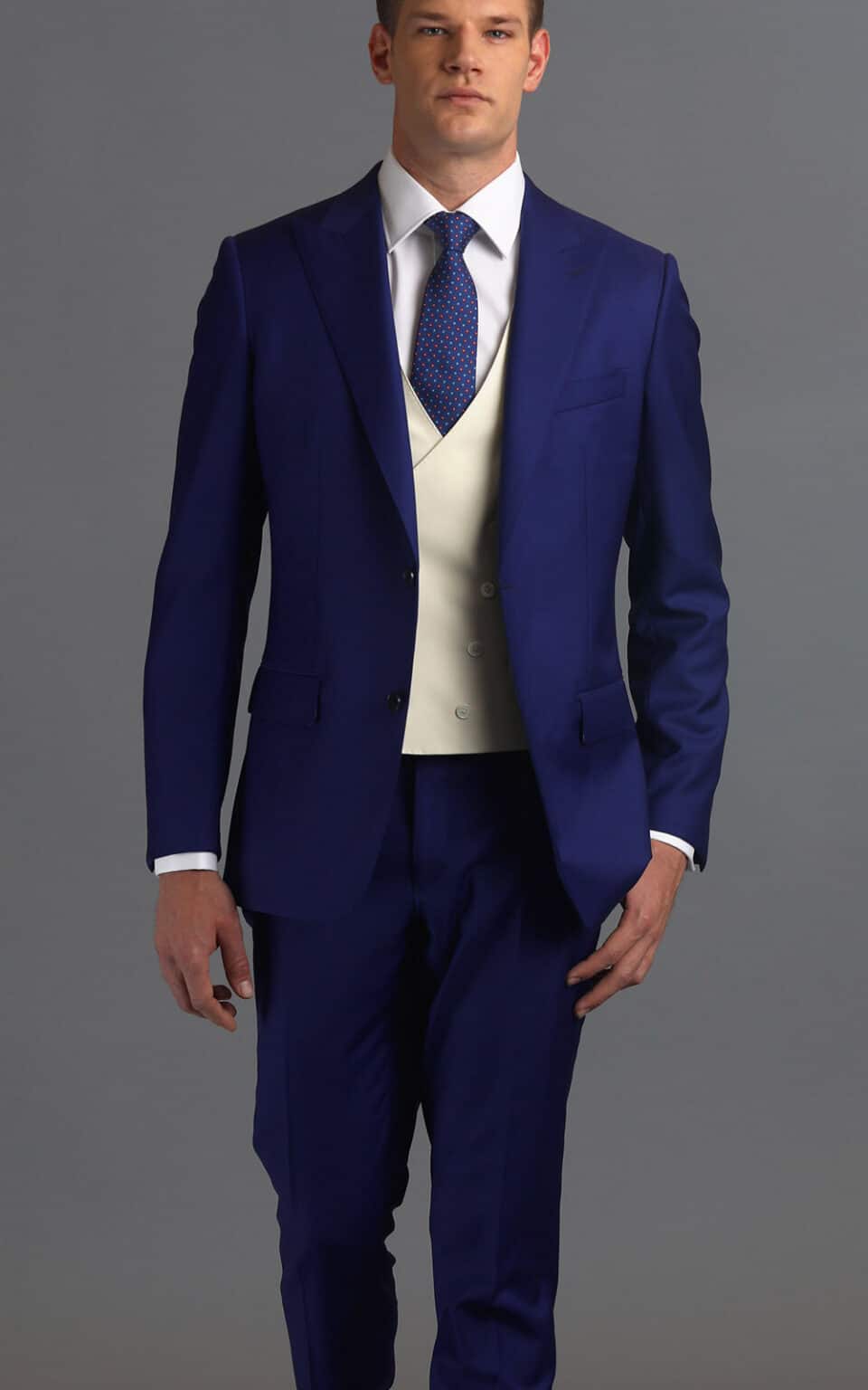 (product) Royal Blue MTM Suit, full front view - custom suits nyc bespoke tailor midtown, noho