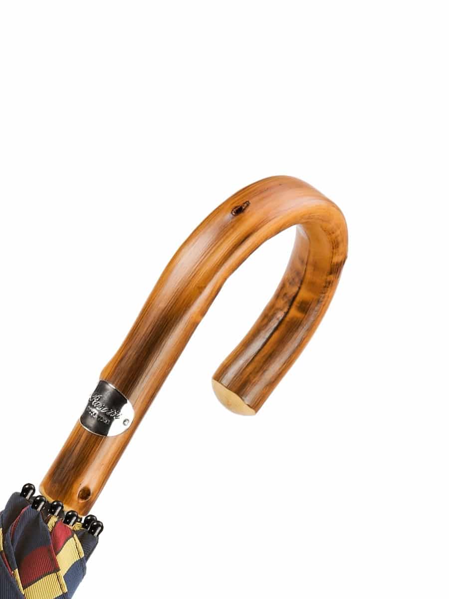 (product) Large Striped Umbrella With Chestnut Handle, Handle detail - custom suits nyc bespoke tailor midtown, noho