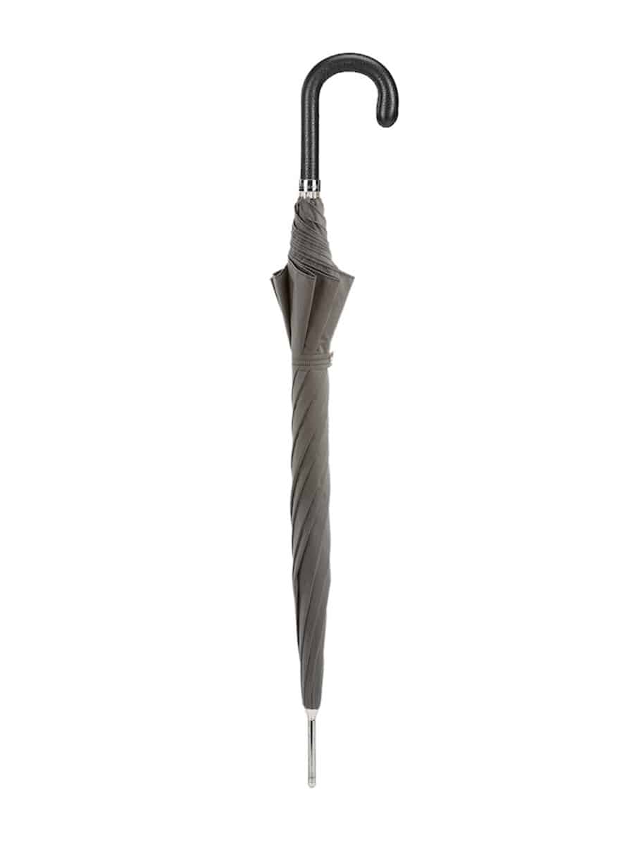 (product) Grey Umbrella with Leather Handle, Closed view - custom suits nyc bespoke tailor midtown, noho