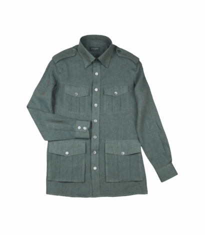 Custom Green Linen Safari Shirt - custom suits nyc bespoke tailor midtown, noho